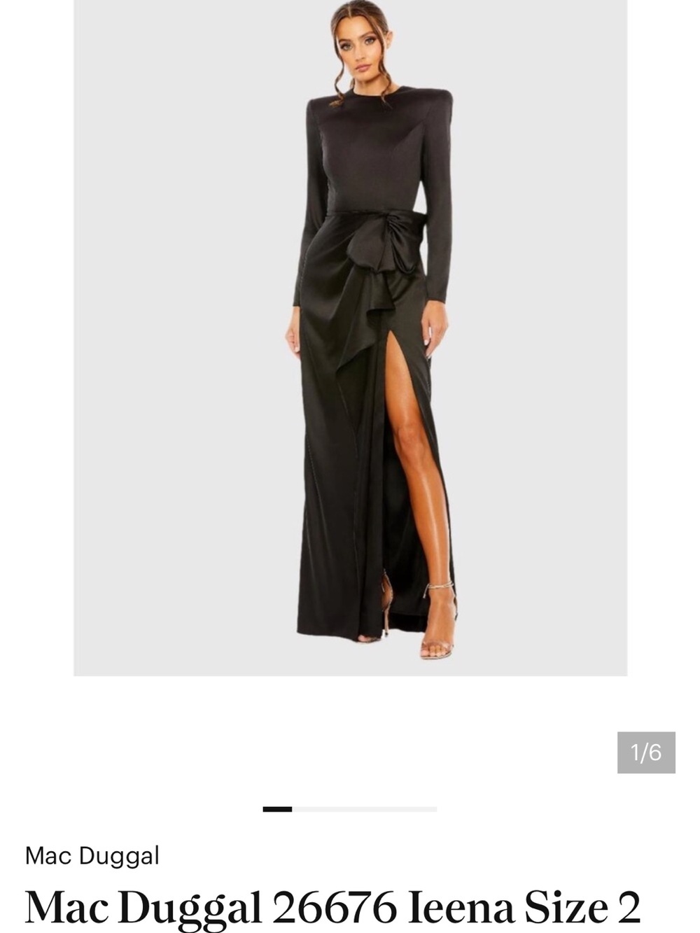 Mac Duggal 26676 Ieena Size 2 Long Sleeve Structured Bow Draped Gown Black  NWT